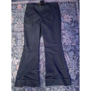2000s Y2K Rue21 Women's Dark Blue Denim Look Pinstripe Flared Dress Pants Sz 7